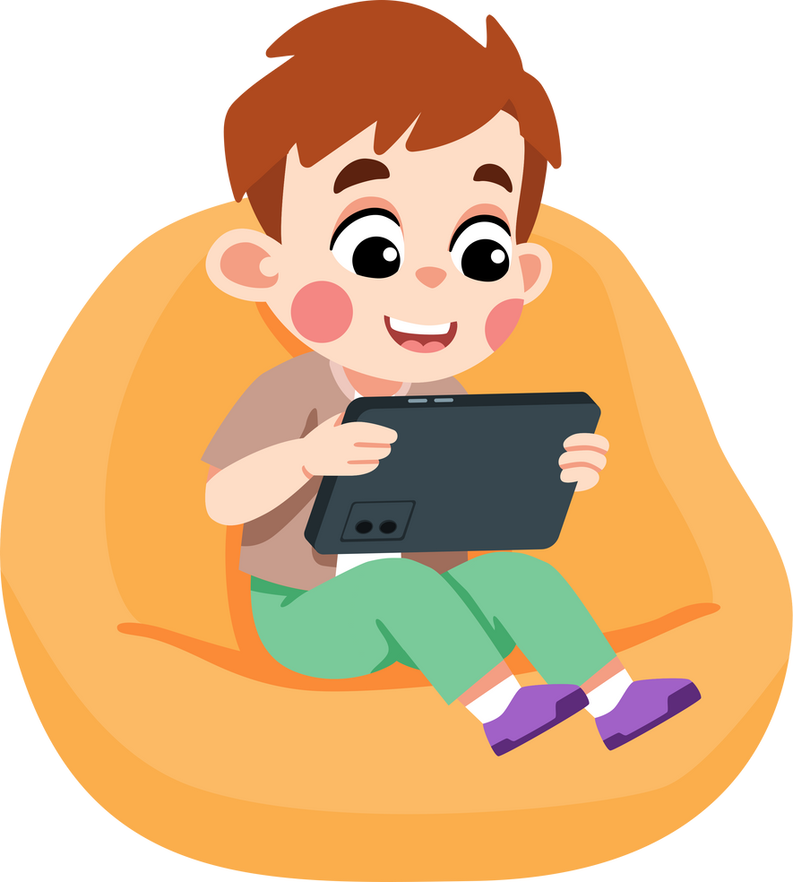 Kid Using Tablet on Sofa