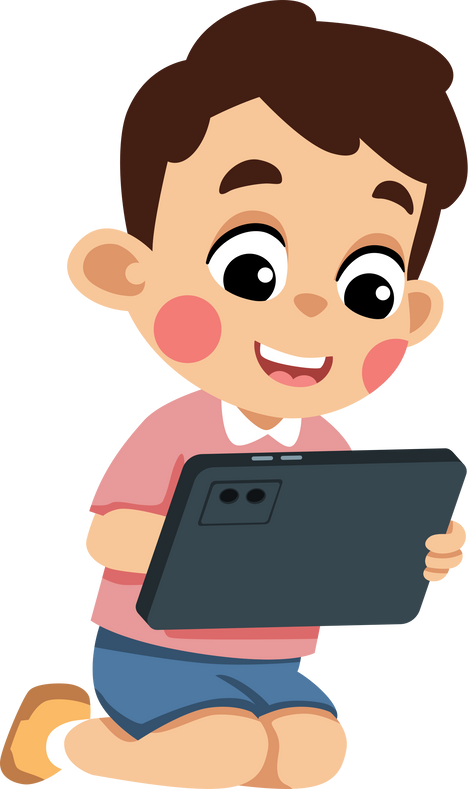 Kid Sitting and Using Tablet